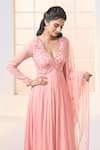 Shop_Aariyana Couture_Peach Anarkali- Viscose Georgette Embroidered Floral Plunged V Set _at_Aza_Fashions