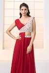 Shop_Aariyana Couture_Red - Dupion Hand Embroidered 1 V Neck Draped And With Lehenga _at_Aza_Fashions