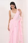 Buy_Aariyana Couture_Pink Bustier- Dupion Hand Embroidered Pre-draped Ruffle Saree With _Online_at_Aza_Fashions