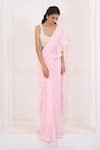 Aariyana Couture_Pink Bustier- Dupion Hand Embroidered Pre-draped Ruffle Saree With _at_Aza_Fashions