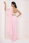 Aariyana Couture_Pink Bustier- Dupion Hand Embroidered Pre-draped Ruffle Saree With _Online_at_Aza_Fashions