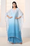 Buy_Aariyana Couture_Blue Viscose Georgette Hand Embroidered Floral Ombre Kaftan Tunic With Palazzo _at_Aza_Fashions