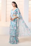 Aariyana Couture_Blue Viscose Georgette Printed Pre-draped Ruffle Saree With Blouse _at_Aza_Fashions