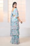 Aariyana Couture_Blue Viscose Georgette Printed Pre-draped Ruffle Saree With Blouse _Online_at_Aza_Fashions