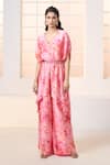 Buy_Aariyana Couture_Pink Modal Satin Printed Cherry Blossom Kaftan V Neck Kurta Pant Set 