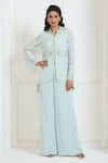 Buy_Aariyana Couture_Blue Kurta And Pant- Viscose Crepe Hand Embroidered Floral Shirt & Set 