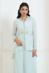 Shop_Aariyana Couture_Blue Kurta And Pant- Viscose Crepe Hand Embroidered Floral Shirt & Set _at_Aza_Fashions