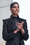 Pankaj & Nidhi_Black Tulle Embroidered Queen Of Clovers Embellished Noire Jacket  _Online_at_Aza_Fashions