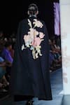 Shop_Pankaj & Nidhi_Black Wool Embroidered Inlaid Floral Hexa Rose Demi Goddess Cape  _at_Aza_Fashions