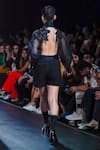 Shop_Pankaj & Nidhi_Black Silk Organza Knight Fleur Crop Bomber Jacket With Inner  _at_Aza_Fashions