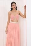 Aariyana Couture_Peach Bustier And Jacket- Satin Organza Hand Scalloped Tassel & Skirt Set _at_Aza_Fashions