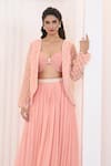 Shop_Aariyana Couture_Peach Bustier And Jacket- Satin Organza Hand Scalloped Tassel & Skirt Set _at_Aza_Fashions