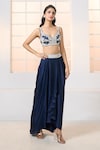 Shop_Aariyana Couture_Blue Bustier- Modal Satin Hand Jacket With Draped Dhoti Skirt Set _Online_at_Aza_Fashions