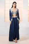 Buy_Aariyana Couture_Blue Bustier- Modal Satin Hand Jacket With Draped Dhoti Skirt Set 