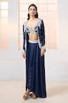 Shop_Aariyana Couture_Blue Bustier- Modal Satin Hand Jacket With Draped Dhoti Skirt Set 
