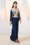 Buy_Aariyana Couture_Blue Bustier- Modal Satin Hand Jacket With Draped Dhoti Skirt Set _Online