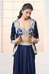 Shop_Aariyana Couture_Blue Bustier- Modal Satin Hand Jacket With Draped Dhoti Skirt Set _at_Aza_Fashions