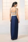 Shop_Aariyana Couture_Blue Bustier- Modal Satin Hand Jacket With Draped Dhoti Skirt Set _Online