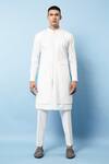 Buy_Rohit Gandhi + Rahul Khanna_Off White Cotton Embellished Metal Stud Work Asymmetric Panelled Kurta _at_Aza_Fashions
