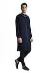 Rohit Gandhi + Rahul Khanna_Blue Georgette Embedded Cut Dana Work Yoke Kurta _Online_at_Aza_Fashions