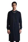 Buy_Rohit Gandhi + Rahul Khanna_Blue Georgette Embedded Cut Dana Work Yoke Kurta _Online_at_Aza_Fashions