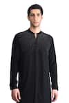 Buy_Rohit Gandhi + Rahul Khanna_Black Crepe Embroidered Crystal Cut Dana Work Yoke Kurta _Online_at_Aza_Fashions
