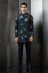 Buy_Rohit Gandhi + Rahul Khanna_Blue Silk Printed Big Glitch Tropical Kurta _at_Aza_Fashions