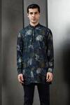 Rohit Gandhi + Rahul Khanna_Blue Silk Printed Big Glitch Tropical Kurta _Online_at_Aza_Fashions