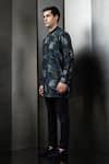 Buy_Rohit Gandhi + Rahul Khanna_Blue Silk Printed Big Glitch Tropical Kurta _Online_at_Aza_Fashions