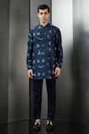 Buy_Rohit Gandhi + Rahul Khanna_Blue Silk Printed Rolling Boxes Geometric Kurta _at_Aza_Fashions