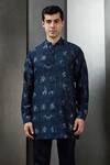 Rohit Gandhi + Rahul Khanna_Blue Silk Printed Rolling Boxes Geometric Kurta _Online_at_Aza_Fashions