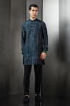Buy_Rohit Gandhi + Rahul Khanna_Blue Viscose Dupion Printed Feather Textured Short Kurta _at_Aza_Fashions