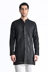 Rohit Gandhi + Rahul Khanna_Black Embroidered Thread And Sequin Work Short Kurta _Online_at_Aza_Fashions