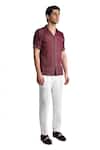 Rohit Gandhi + Rahul Khanna_Maroon Viscose Hand Embroidered Thread Work Geometric Shirt _Online_at_Aza_Fashions