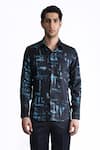 Rohit Gandhi + Rahul Khanna_Blue Silk Flamboyant Glitch Print Shirt _Online_at_Aza_Fashions