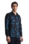 Buy_Rohit Gandhi + Rahul Khanna_Blue Silk Flamboyant Glitch Print Shirt _Online_at_Aza_Fashions