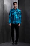 Buy_Rohit Gandhi + Rahul Khanna_Blue Silk Flamboyant Glitch Print Shirt _at_Aza_Fashions