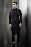 Buy_Rohit Gandhi + Rahul Khanna_Black Cotton Embroidery Nalki Double Layered Bundi _at_Aza_Fashions