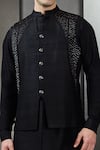 Rohit Gandhi + Rahul Khanna_Black Cotton Embroidery Nalki Double Layered Bundi _Online_at_Aza_Fashions