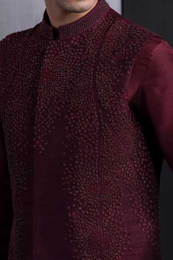 Buy_Rohit Gandhi + Rahul Khanna_Red Silk Embroidery Wishful Shooting Star Bundi _Online_at_Aza_Fashions
