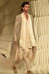 Buy_Rohit Gandhi + Rahul Khanna_Beige Tulle Embroidered Real Pearls Greko Cape Jacket _at_Aza_Fashions