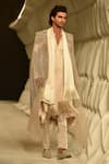 Rohit Gandhi + Rahul Khanna_Beige Tulle Embroidered Real Pearls Greko Cape Jacket _Online_at_Aza_Fashions