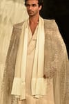 Buy_Rohit Gandhi + Rahul Khanna_Beige Tulle Embroidered Real Pearls Greko Cape Jacket _Online_at_Aza_Fashions