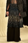 Rohit Gandhi + Rahul Khanna_Blue Tulle Embroidery Metallic Stones Mosaic Tiered Tonal Kurta And Pyjama Set _Online_at_Aza_Fashions