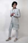 Shop_Rohit Gandhi + Rahul Khanna_Blue Georgette Plain Arris Double Layered Kurta And Pyjama Set _at_Aza_Fashions