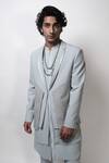 Shop_Rohit Gandhi + Rahul Khanna_Blue Georgette Plain Arris Double Layered Kurta And Pyjama Set _Online_at_Aza_Fashions