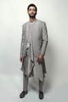 Buy Rohit Gandhi + Rahul Khanna Grey Satin Plain Ashlar Draped Kurta And Pyjama Set at Aza Fashions Buy_Rohit Gandhi + Rahul Khanna_Grey Satin Plain Ashlar Draped Kurta And Pyjama Set _at_Aza_Fashions
