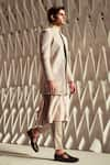 Rohit Gandhi + Rahul Khanna_Beige Satin Solid Fitted Trouser _Online_at_Aza_Fashions