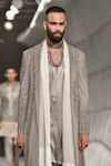Rohit Gandhi + Rahul Khanna_Grey Satin Solid Cosmati Wrap-around Kurta _Online_at_Aza_Fashions