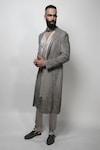 Shop_Rohit Gandhi + Rahul Khanna_Grey Satin Solid Cosmati Wrap-around Kurta _Online_at_Aza_Fashions